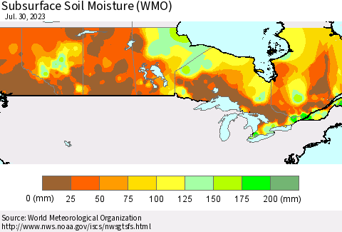 Canada Subsurface Soil Moisture (WMO) Thematic Map For 7/24/2023 - 7/30/2023
