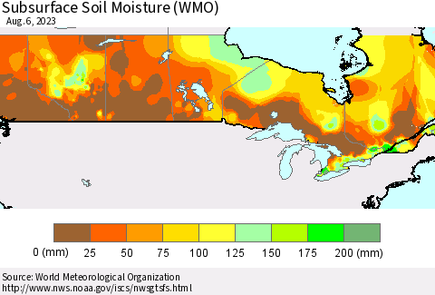 Canada Subsurface Soil Moisture (WMO) Thematic Map For 7/31/2023 - 8/6/2023