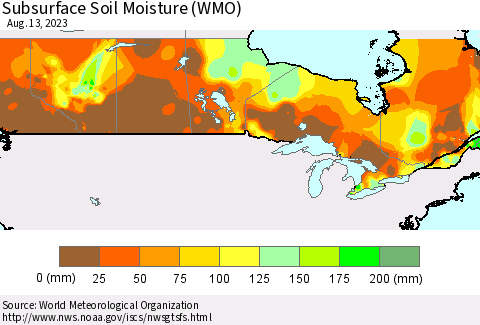 Canada Subsurface Soil Moisture (WMO) Thematic Map For 8/7/2023 - 8/13/2023