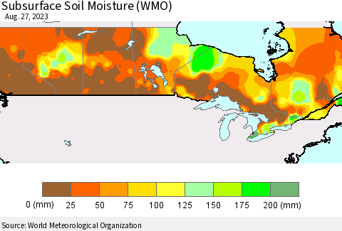 Canada Subsurface Soil Moisture (WMO) Thematic Map For 8/21/2023 - 8/27/2023