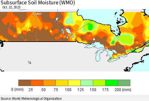 Canada Subsurface Soil Moisture (WMO) Thematic Map For 10/16/2023 - 10/22/2023