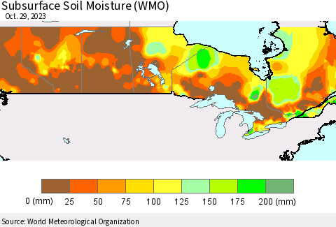 Canada Subsurface Soil Moisture (WMO) Thematic Map For 10/23/2023 - 10/29/2023