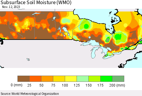 Canada Subsurface Soil Moisture (WMO) Thematic Map For 11/6/2023 - 11/12/2023