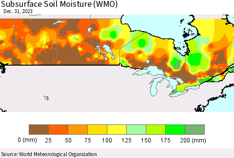 Canada Subsurface Soil Moisture (WMO) Thematic Map For 12/25/2023 - 12/31/2023