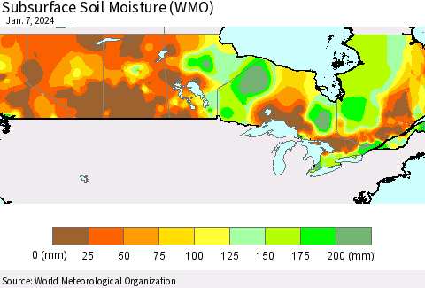 Canada Subsurface Soil Moisture (WMO) Thematic Map For 1/1/2024 - 1/7/2024