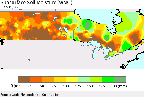 Canada Subsurface Soil Moisture (WMO) Thematic Map For 1/8/2024 - 1/14/2024