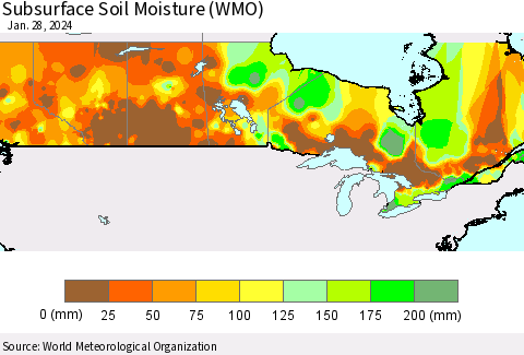 Canada Subsurface Soil Moisture (WMO) Thematic Map For 1/22/2024 - 1/28/2024