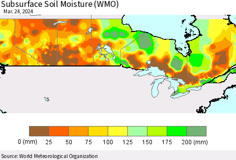 Canada Subsurface Soil Moisture (WMO) Thematic Map For 3/18/2024 - 3/24/2024