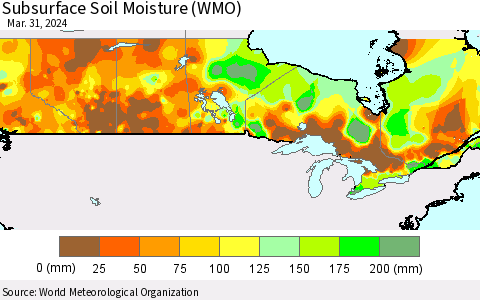 Canada Subsurface Soil Moisture (WMO) Thematic Map For 3/25/2024 - 3/31/2024