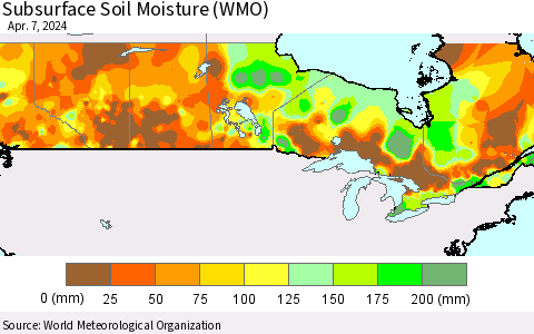 Canada Subsurface Soil Moisture (WMO) Thematic Map For 4/1/2024 - 4/7/2024