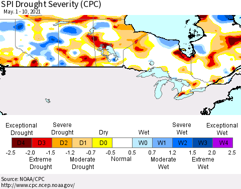 Canada SPI Drought Severity (CPC) Thematic Map For 5/1/2021 - 5/10/2021