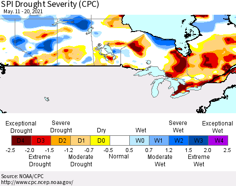 Canada SPI Drought Severity (CPC) Thematic Map For 5/11/2021 - 5/20/2021