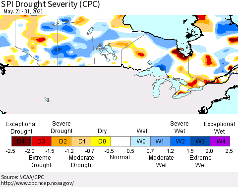 Canada SPI Drought Severity (CPC) Thematic Map For 5/21/2021 - 5/31/2021