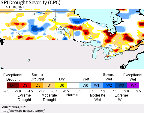 Canada SPI Drought Severity (CPC) Thematic Map For 6/1/2021 - 6/10/2021