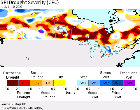 Canada SPI Drought Severity (CPC) Thematic Map For 7/1/2021 - 7/10/2021
