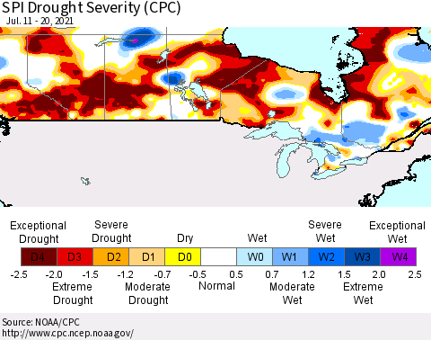 Canada SPI Drought Severity (CPC) Thematic Map For 7/11/2021 - 7/20/2021
