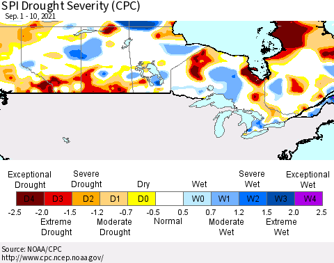 Canada SPI Drought Severity (CPC) Thematic Map For 9/1/2021 - 9/10/2021