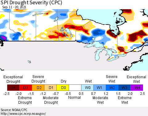 Canada SPI Drought Severity (CPC) Thematic Map For 9/11/2021 - 9/20/2021