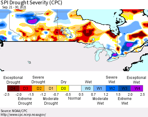 Canada SPI Drought Severity (CPC) Thematic Map For 9/21/2021 - 9/30/2021