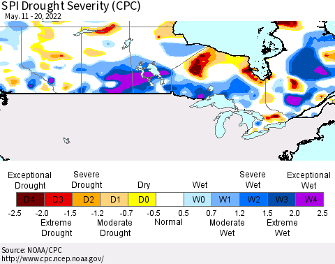 Canada SPI Drought Severity (CPC) Thematic Map For 5/11/2022 - 5/20/2022