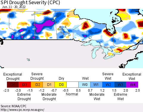 Canada SPI Drought Severity (CPC) Thematic Map For 6/11/2022 - 6/20/2022