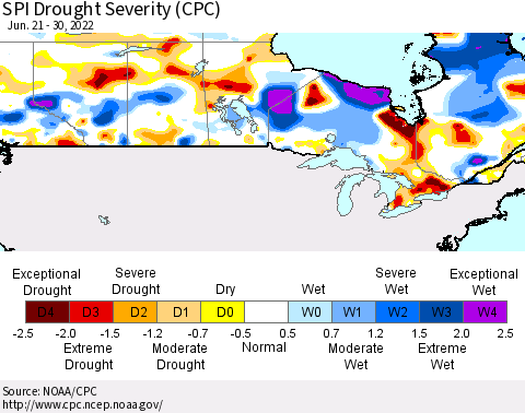 Canada SPI Drought Severity (CPC) Thematic Map For 6/21/2022 - 6/30/2022