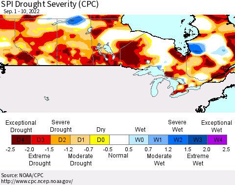 Canada SPI Drought Severity (CPC) Thematic Map For 9/1/2022 - 9/10/2022