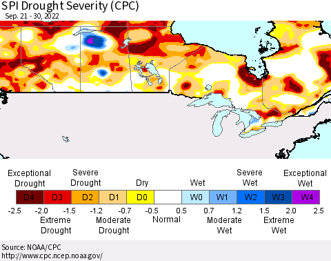 Canada SPI Drought Severity (CPC) Thematic Map For 9/21/2022 - 9/30/2022