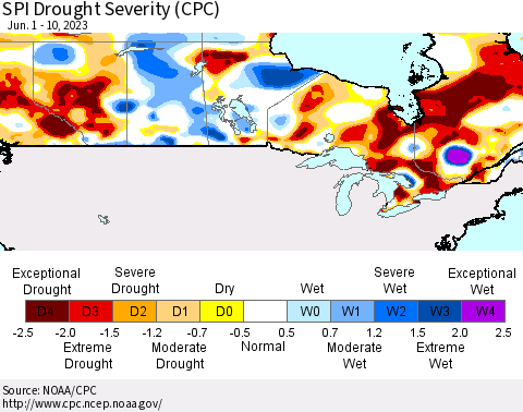 Canada SPI Drought Severity (CPC) Thematic Map For 6/1/2023 - 6/10/2023