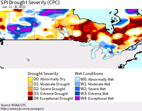 Canada SPI Drought Severity (CPC) Thematic Map For 6/11/2023 - 6/20/2023