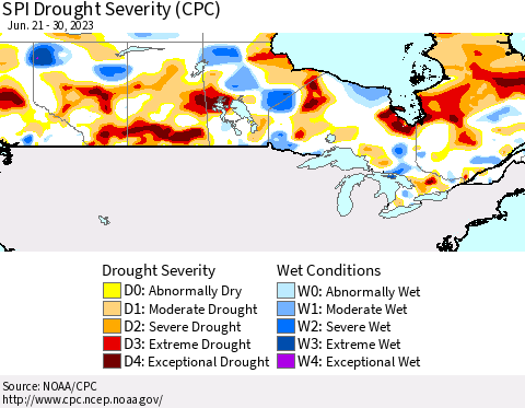 Canada SPI Drought Severity (CPC) Thematic Map For 6/21/2023 - 6/30/2023