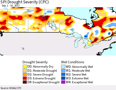 Canada SPI Drought Severity (CPC) Thematic Map For 9/1/2023 - 9/10/2023