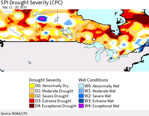 Canada SPI Drought Severity (CPC) Thematic Map For 9/11/2023 - 9/20/2023