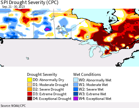 Canada SPI Drought Severity (CPC) Thematic Map For 9/21/2023 - 9/30/2023