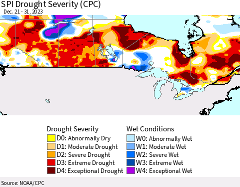 Canada SPI Drought Severity (CPC) Thematic Map For 12/21/2023 - 12/31/2023