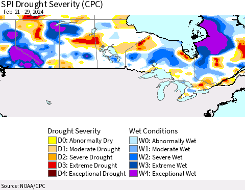 Canada SPI Drought Severity (CPC) Thematic Map For 2/21/2024 - 2/29/2024
