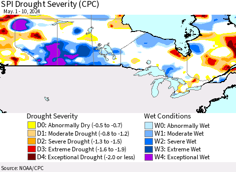 Canada SPI Drought Severity (CPC) Thematic Map For 5/1/2024 - 5/10/2024