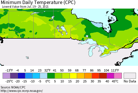 Canada Minimum Daily Temperature (CPC) Thematic Map For 7/19/2021 - 7/25/2021