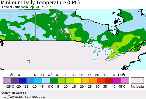 Canada Minimum Daily Temperature (CPC) Thematic Map For 9/20/2021 - 9/26/2021