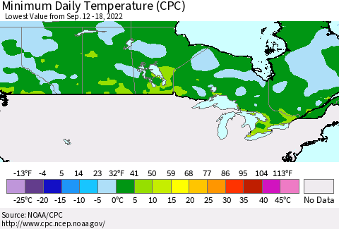 Canada Minimum Daily Temperature (CPC) Thematic Map For 9/12/2022 - 9/18/2022
