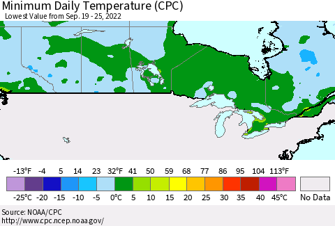Canada Minimum Daily Temperature (CPC) Thematic Map For 9/19/2022 - 9/25/2022