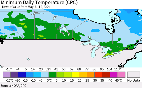Canada Minimum Daily Temperature (CPC) Thematic Map For 5/6/2024 - 5/12/2024