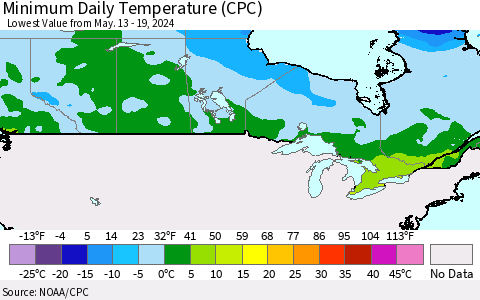 Canada Minimum Daily Temperature (CPC) Thematic Map For 5/13/2024 - 5/19/2024