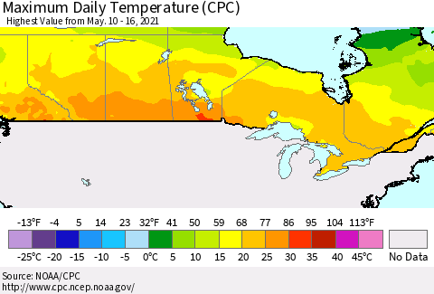 Canada Maximum Daily Temperature (CPC) Thematic Map For 5/10/2021 - 5/16/2021