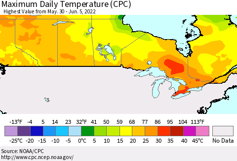 Canada Maximum Daily Temperature (CPC) Thematic Map For 5/30/2022 - 6/5/2022