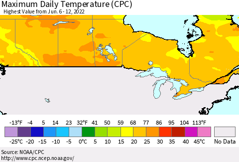 Canada Maximum Daily Temperature (CPC) Thematic Map For 6/6/2022 - 6/12/2022