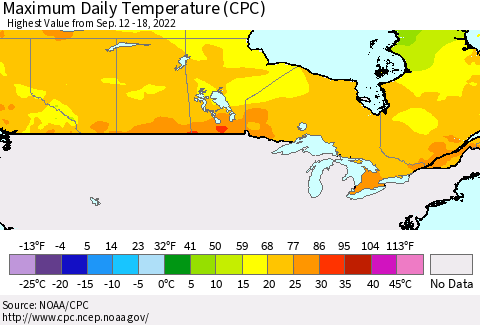 Canada Maximum Daily Temperature (CPC) Thematic Map For 9/12/2022 - 9/18/2022