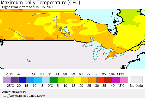 Canada Maximum Daily Temperature (CPC) Thematic Map For 9/19/2022 - 9/25/2022