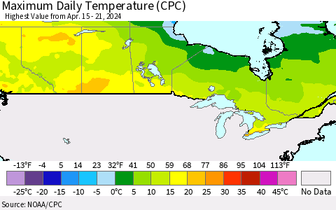 Canada Maximum Daily Temperature (CPC) Thematic Map For 4/15/2024 - 4/21/2024