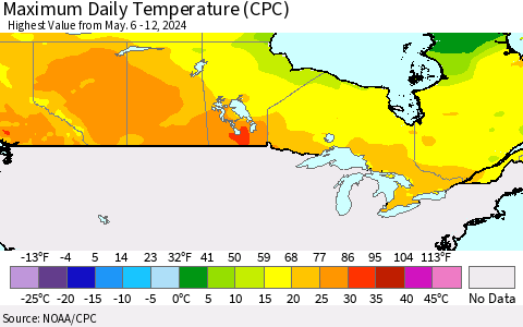 Canada Maximum Daily Temperature (CPC) Thematic Map For 5/6/2024 - 5/12/2024